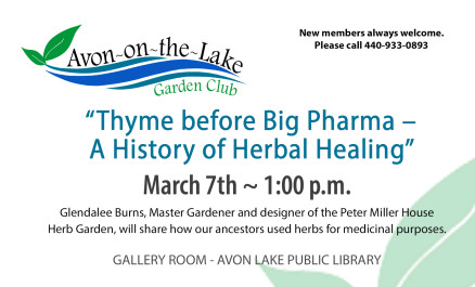 Avon-on-the-Lake Garden Club presents “Thyme before Big Pharma – A History of Herbal Healing”